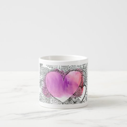 水彩画の華やかなアートペンとインクアート エスプレッソカップ (正面)