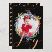 水彩画の華やかな紅葉のリースとキツネの写真 シーズンカード (正面/裏面)