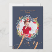 水彩画の華やかな紅葉のリースとキツネの写真 シーズンカード (正面)