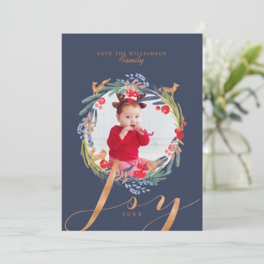 水彩画の華やかな紅葉のリースとキツネの写真 シーズンカード (スタンド正面)