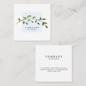 水彩画の葉のパステル調の青い正方形の名刺 スクエア名刺 (正面/裏面)