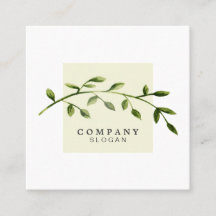 水彩画の葉のパステル調ベージュ正方形の名刺
