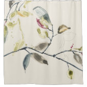 水彩画の葉の枝 シャワーカーテン (正面)