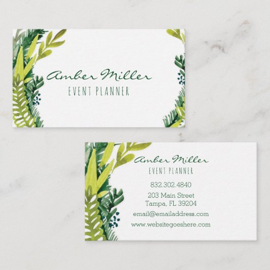 水彩画の葉の花の名刺 名刺 (正面/裏面)