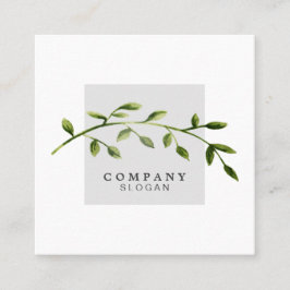 水彩画の葉の薄い灰色の正方形の名刺 スクエア名刺