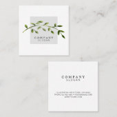 水彩画の葉の薄い灰色の正方形の名刺 スクエア名刺 (正面/裏面)