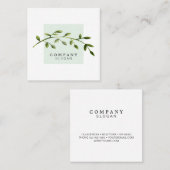 水彩画の葉の薄緑の正方形の名刺 スクエア名刺 (正面/裏面)