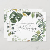 水彩画の葉の50周年結婚記念日招待状 案内ポストカード (正面/裏面)