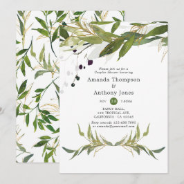 水彩画の葉緑の新郎新婦シャワー 招待状