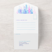 水彩画の蔦の青 ピンク 紫 ご飯 RSVP オールインワン招待状 (外側)