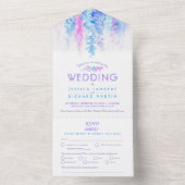 水彩画の蔦の青 ピンク 紫 ご飯 RSVP オールインワン招待状 (内側)