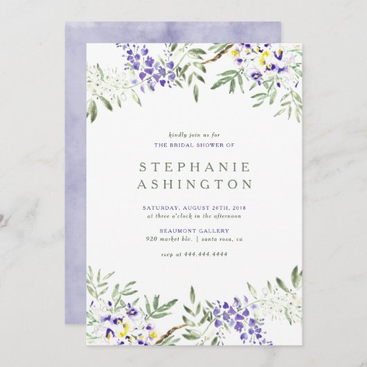 水彩画の藤のブライダルシャワーの招待状 招待状 (正面/裏面)