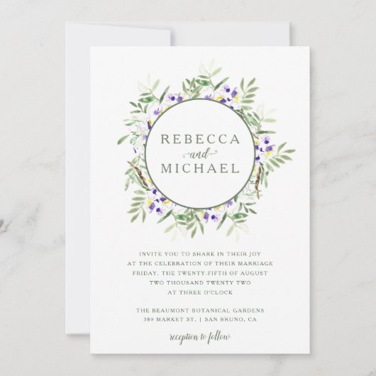 水彩画の藤のリースの結婚式招待状 招待状 (正面)