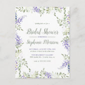 水彩画の藤フレームの花柄のブライダルシャワー インビテーションポストカード (正面)
