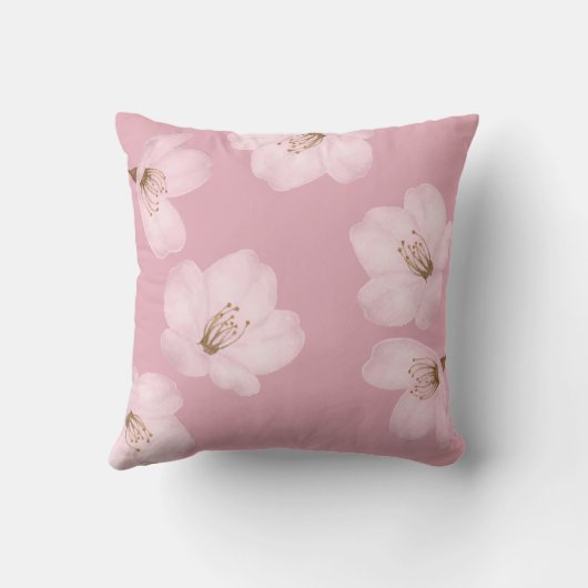水彩画の藤色の桜の桜の枕 クッション (裏面)