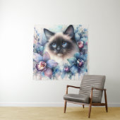 水彩画の蘭の花とシャム猫 タペストリー (インサイチュ)