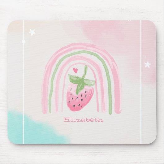 水彩画の虹とイチゴ マウスパッド (正面)
