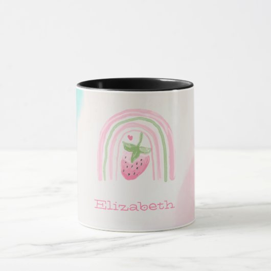 水彩画の虹とイチゴ マグカップ (中央)