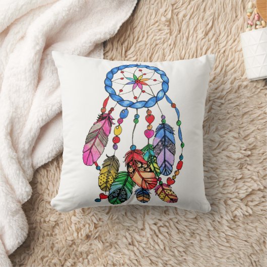 水彩画の虹の夢のキャッチャー及び活気づけるな単語 クッション (ブランケット)