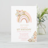 水彩画の虹ボヘミアンフラワーストライプの誕生日 招待状 (スタンド正面)