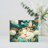 水彩画の蜂が眠る猫の花園 シーズンポストカード (スタンド正面)