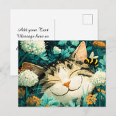 水彩画の蜂が眠る猫の花園 シーズンポストカード (正面/裏面)