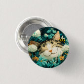 水彩画の蜂が眠る猫の花園 缶バッジ (正面&裏面)