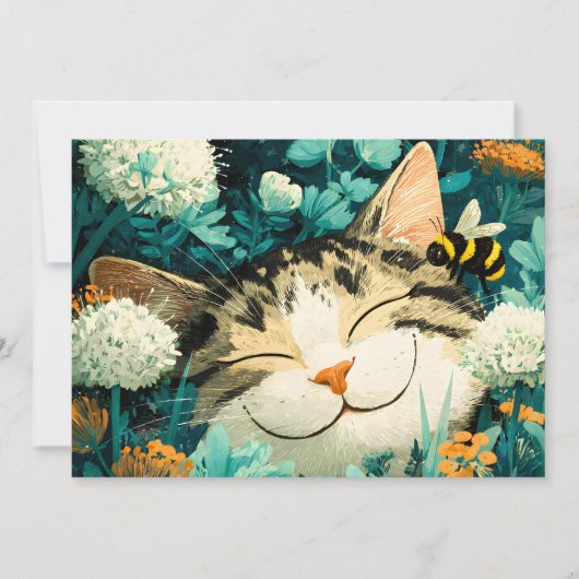 水彩画の蜂と眠る猫の花園 案内状 (正面)