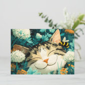 水彩画の蜂と眠る猫の花園 案内状 (スタンド正面)