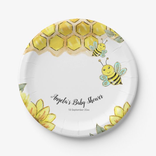 水彩画の蜂のベビーショーのパーティーの紙皿 ペーパープレート (正面)