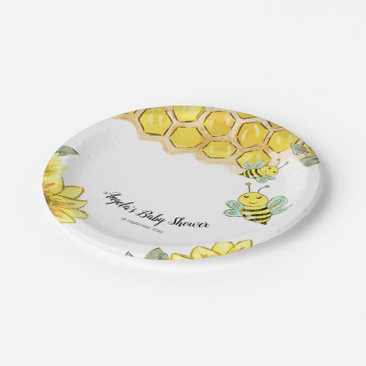 水彩画の蜂のベビーショーのパーティーの紙皿 ペーパープレート (アングル)