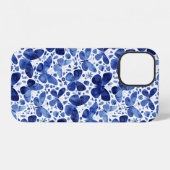 水彩画の蝶々 ブルー iPhoneケース (裏面横)