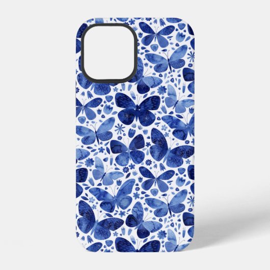 水彩画の蝶々 ブルー iPhoneケース (裏面)