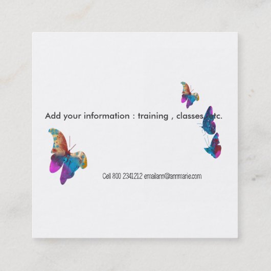 水彩画の蝶動物の野性生物のカラフル スクエア名刺 (裏面)