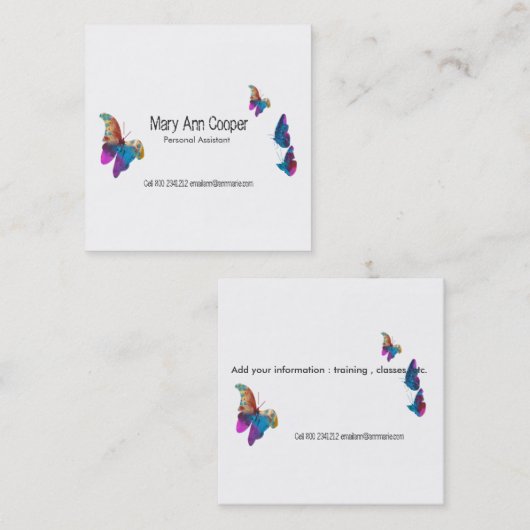 水彩画の蝶動物の野性生物のカラフル スクエア名刺 (正面/裏面)