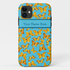 水彩画の蝶、スカイブルーの金黄色 iPhone 11 ケース