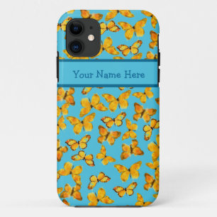 水彩画の蝶、スカイブルーの金黄色 iPhone 11 ケース
