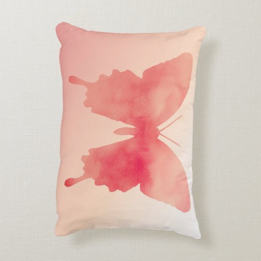 水彩画の蝶-珊瑚およびモモ アクセントクッション (裏面(縦))