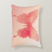 水彩画の蝶-珊瑚およびモモ アクセントクッション (正面(垂直))