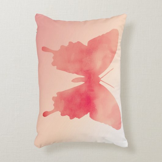 水彩画の蝶-珊瑚およびモモ アクセントクッション (正面(垂直))