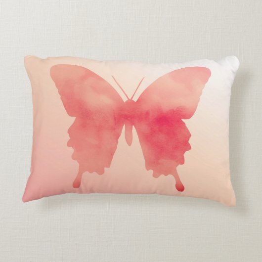 水彩画の蝶-珊瑚およびモモ アクセントクッション (裏面)