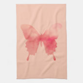 水彩画の蝶-珊瑚およびモモ キッチンタオル (縦)
