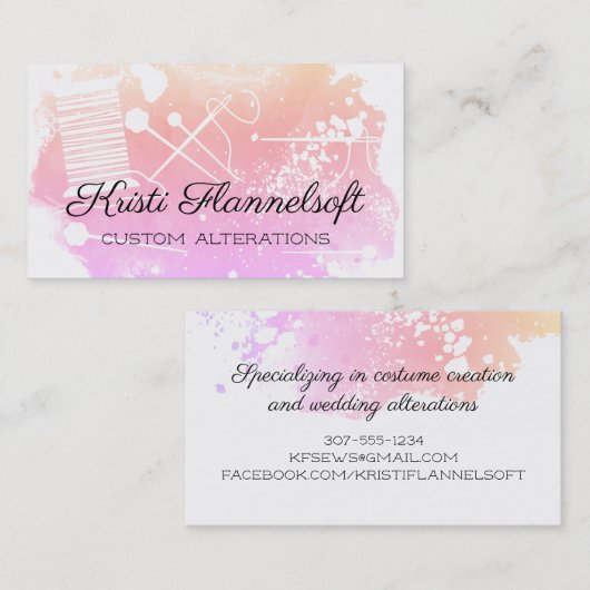 水彩画の裁縫の概念の裁縫婦の名刺 名刺 (正面/裏面)