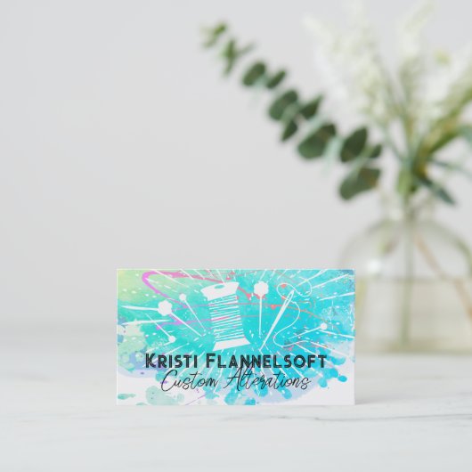 水彩画の裁縫の概念の裁縫婦の名刺 名刺 (スタンド正面)