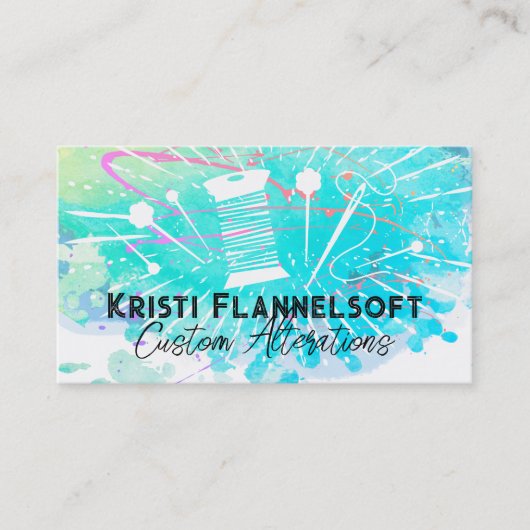 水彩画の裁縫の概念の裁縫婦の名刺 名刺 (正面)