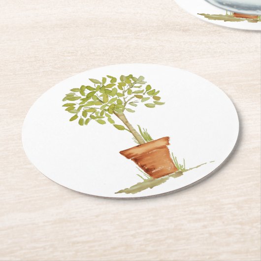水彩画の装飾刈り込み法の木 ラウンドペーパーコースター (アングル)