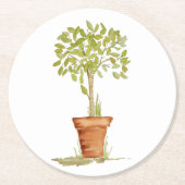 水彩画の装飾刈り込み法の木 ラウンドペーパーコースター (正面)