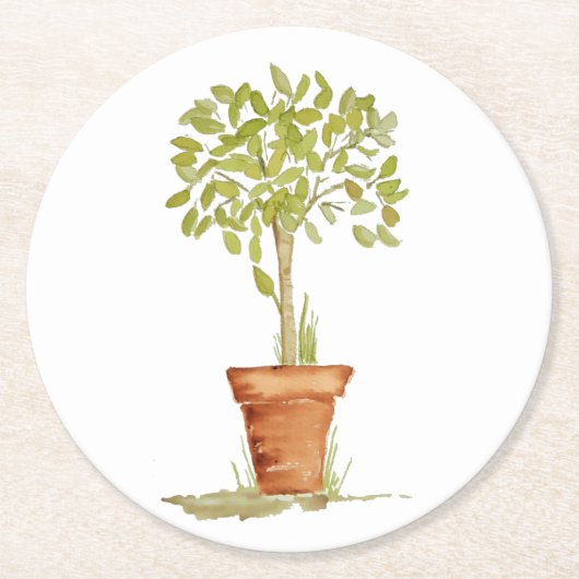 水彩画の装飾刈り込み法の木 ラウンドペーパーコースター (正面)