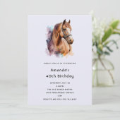 水彩画の誕生日に茶色の馬の顔の肖像画 招待状 (スタンド正面)