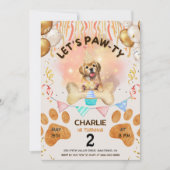 水彩画の誕生日パーティー Let's Pawty 子犬 招待状 (正面)